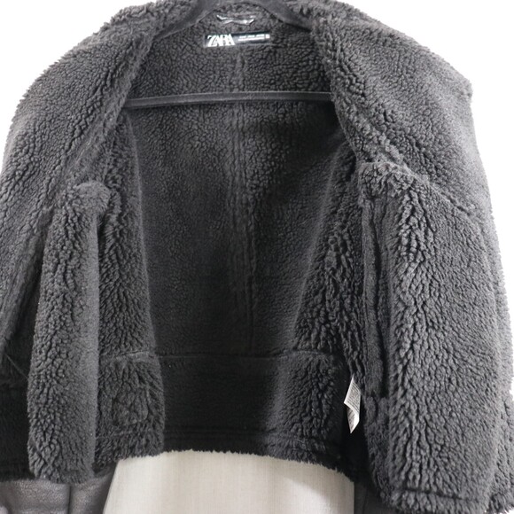 ZARA Aviator Biker Jacket Womens M Faux Leather Shearling Lined Moto Zip Black - Picture 5 of 16